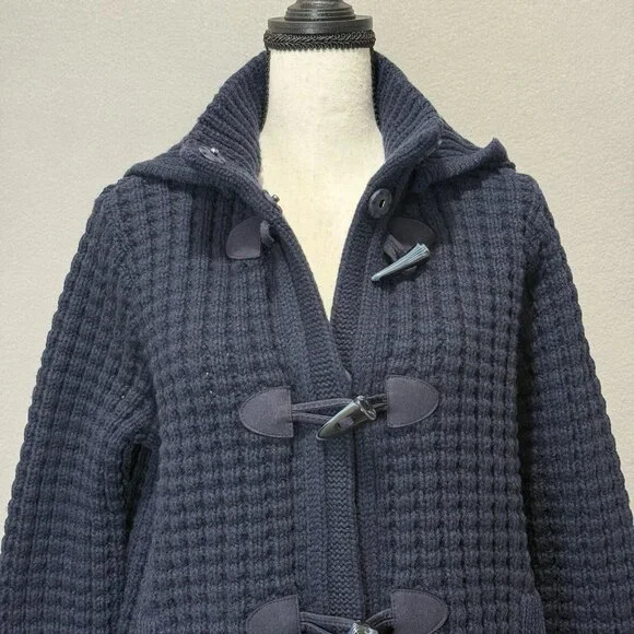 Tommy Hilfiger Waffle Chunky Knit Wool Bld Cardigan Womens L Sweater Collar Hood - Picture 5 of 11
